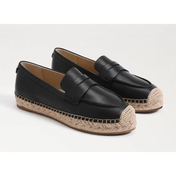 Sam Edelman Kai Espadrille Loafers Black Leather Size 7.5 NIB Casual Summer - Picture 1 of 15